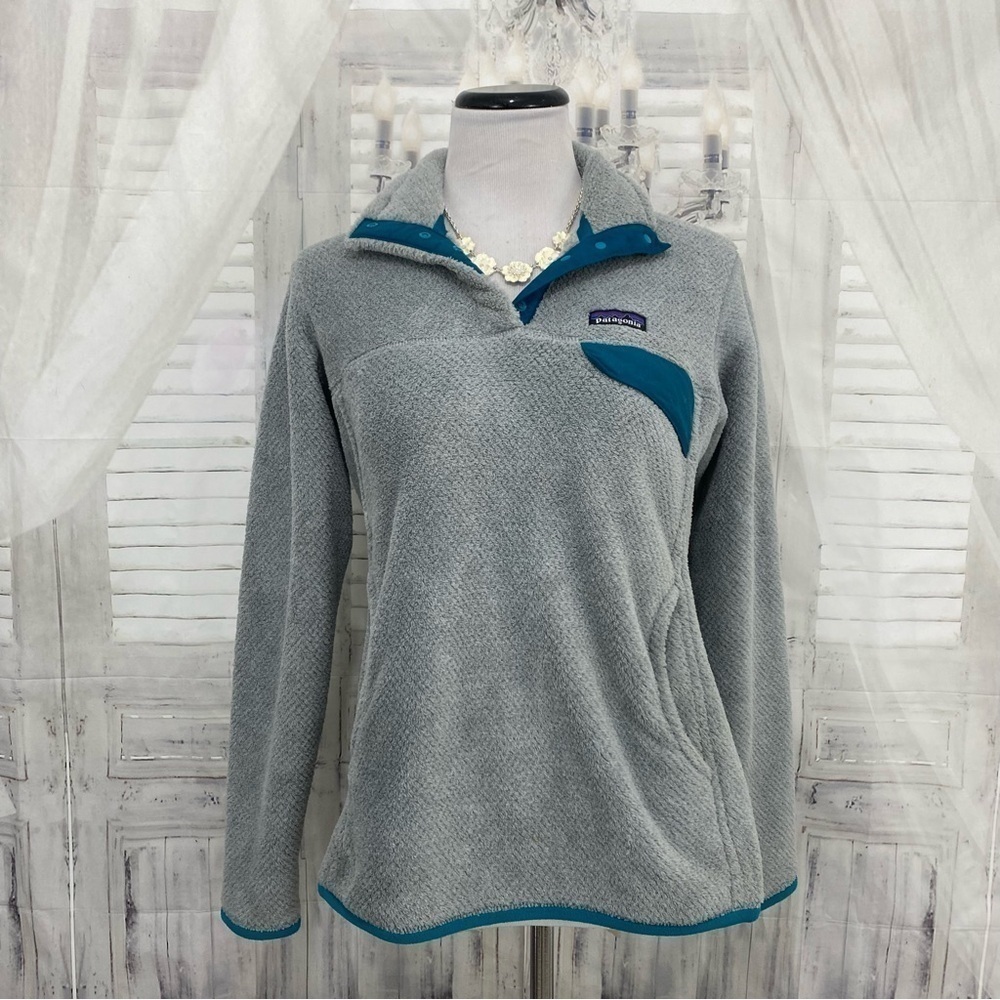 Patagonia Size Medium M Blue Grey Re-Tool Snap T Fleece Long Sleeve Pullover